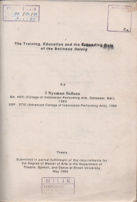 TES: The Training,Education and The Expending Role of The Balinese Dalang